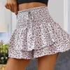 Летние женские шорты с многослойным цветочным принтом, сборками, оборками, лоскутным кроем, эластичной высокой талией, широким поясом, завязками на шнурке, А-силуэт, юбка-подделка для женщин