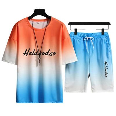 Модный мужской комплект из двух предметов: футболка и шорты, летняя повседневная одежда для улицы и отдыха, свободный комплект с короткими рукавами