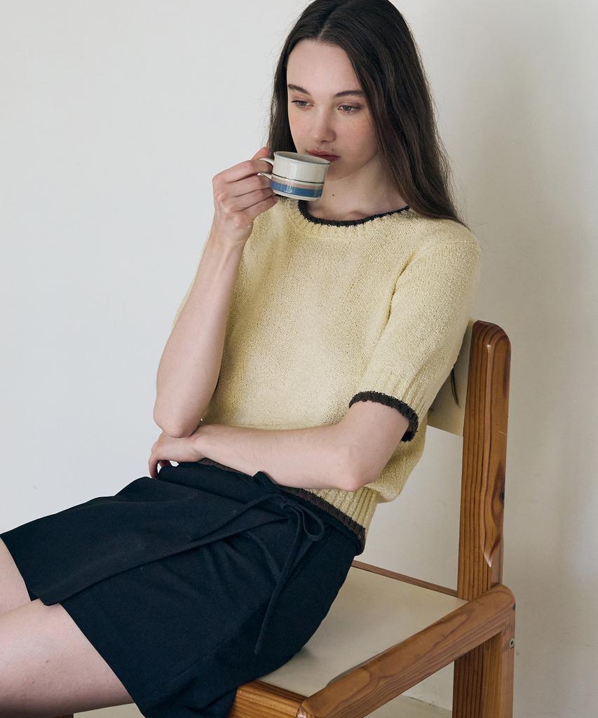 Deuloupisumeon Вязаный топ с коротким рукавом, блочный дизайн, букле [L.Beige]