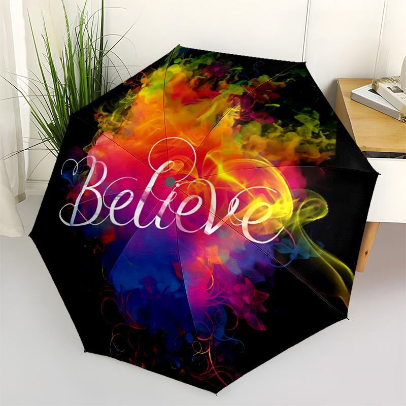 1pc Believe Colorful Automatic Opening/Closing Umbrella with Operation & Windproof Canopy yy260311091