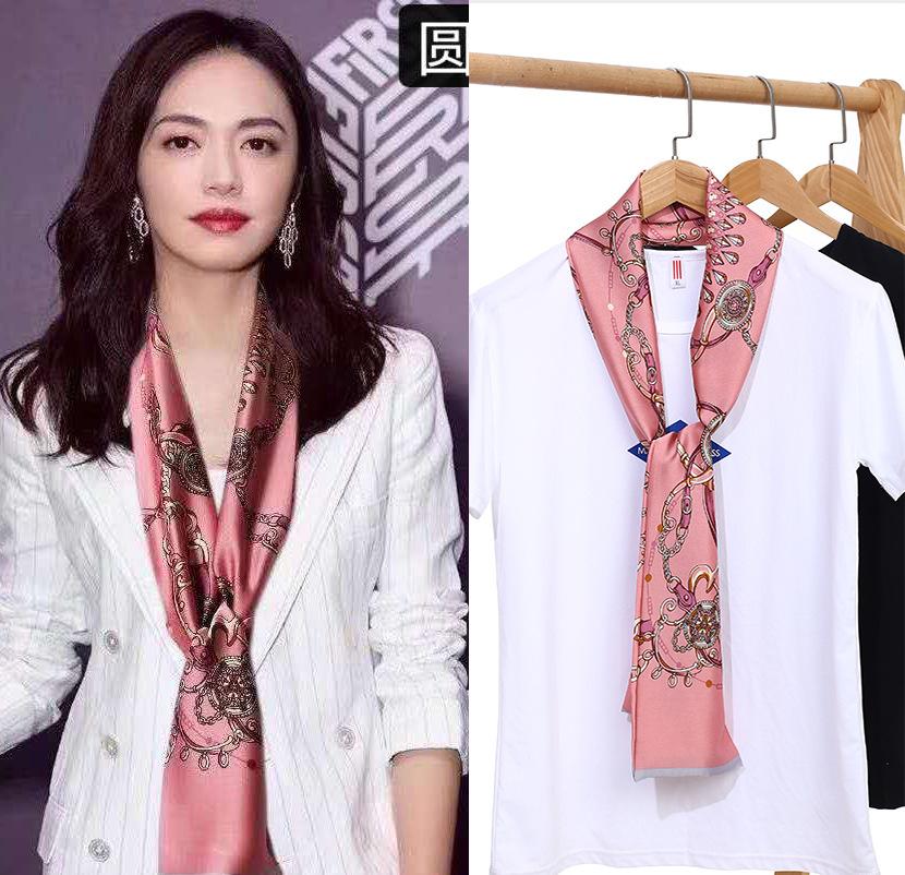 Шарф из искусственного шелка, сезонный маленький шарф, повязка на голову, длинный шарф, универсальный женский шарф с завязками