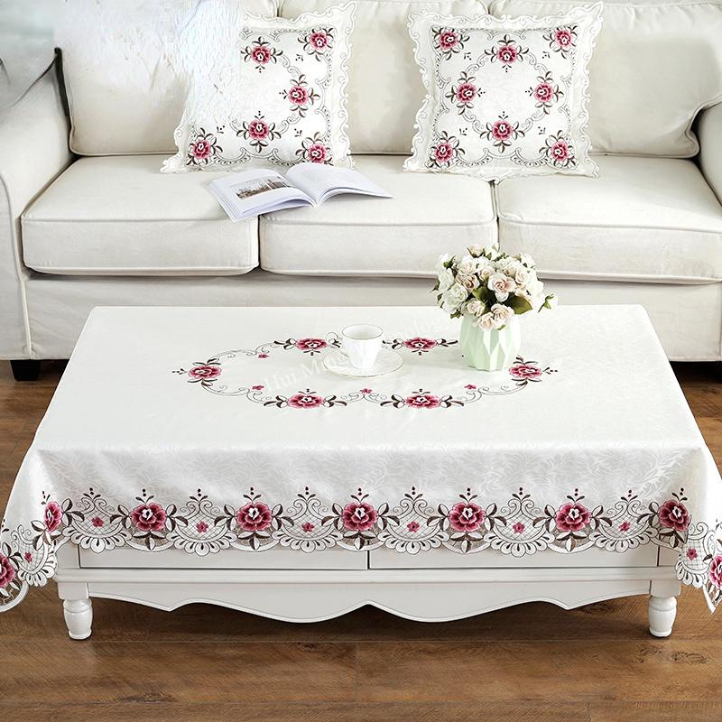 Table Cloth Milky Elegant Luxury Embroidered Tablecloth Table Juppe Satin Jacquard Flower Dining Table Cover Tv Cabinet Cover