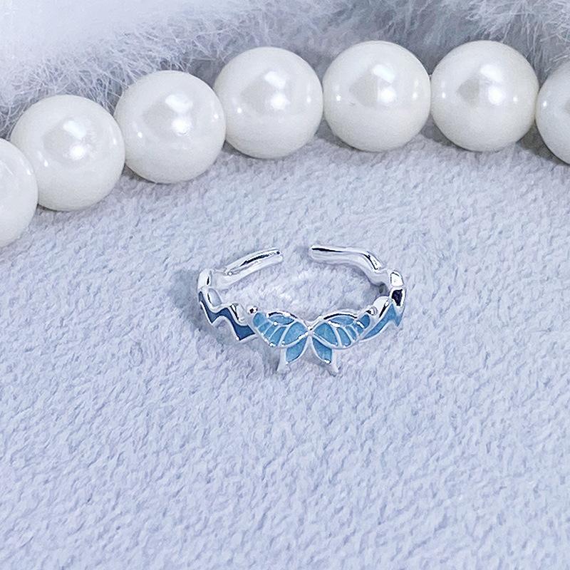 Синее эмалевое кольцо с цветком-каплей масла, бантом и звездой, женское нишевое кольцо высокого класса, легкая роскошь