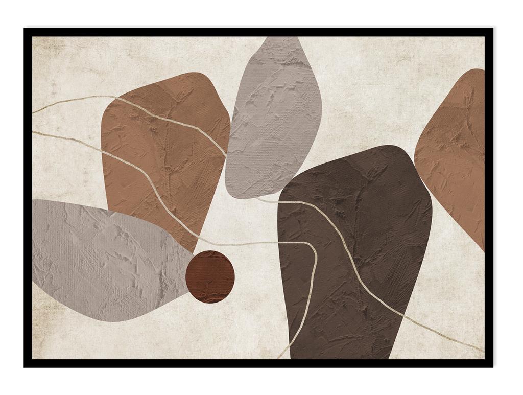 Picture poster Framed 53x73 cm Beige White Brown Shapes Abstract