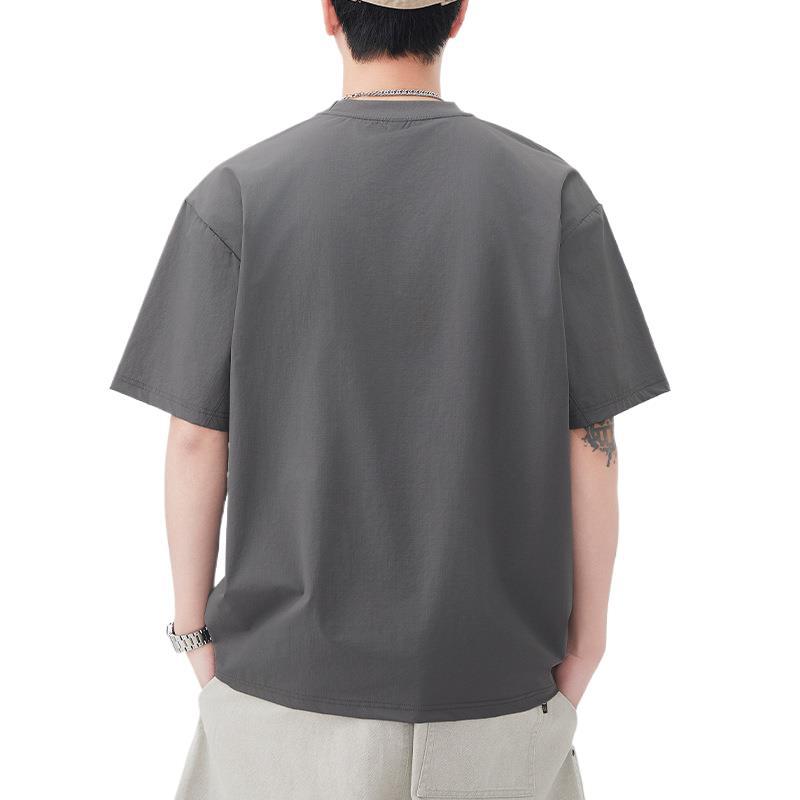 New Summer Short-sleeved T-shirt for Men's Loose Round Neck Pocket Solid Color T-shirt Versatile Casual