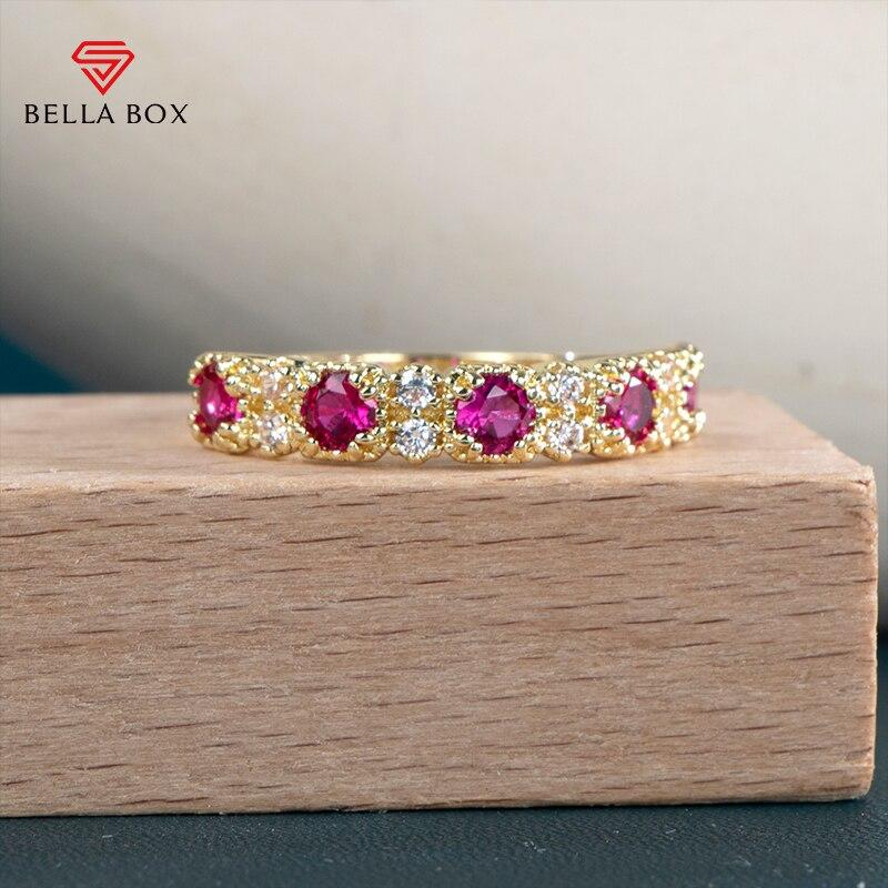 BELLA BOX Роскошные золотые кольца с инкрустацией розово-красного циркона, элегантные женские кольца для свадебной вечеринки, нежные модные украшения