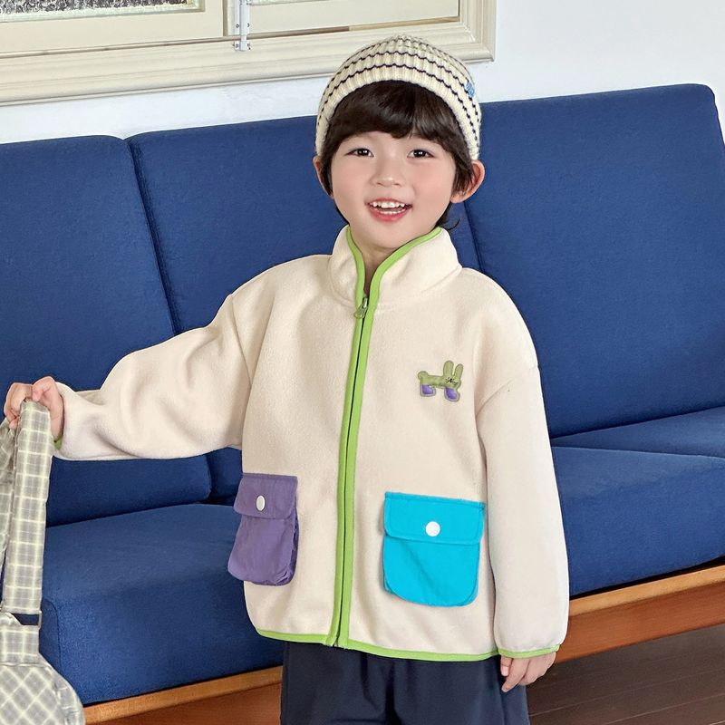 Boys' Fleece Stand-Up Collar Jacket Spring and Autumn Children's Clothing Kids' Autumn Zipper Top Baby Warm Fleece Clothes