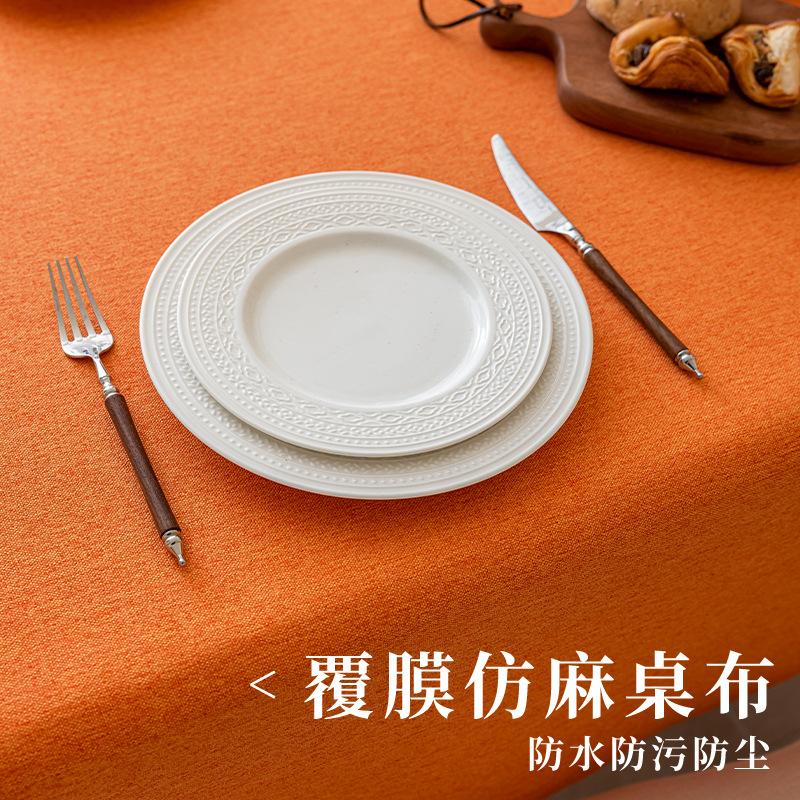 Faux Linen Rustic Reusable Rectangular Table Cloth Cover for Dining Waterproof Waterproof No-wash Dust-proof Coffee Table Cloth