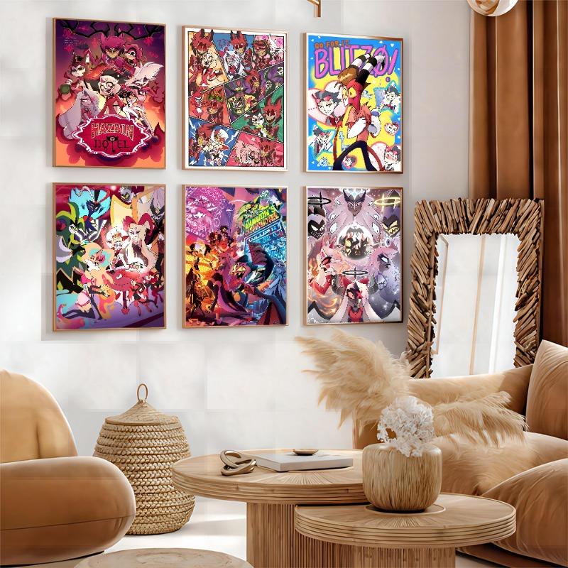 H-Hazbin Cartoon Hotel Classic Vintage Posters Decoracion Painting Wall Art White Kraft Paper Kawaii Room Decor