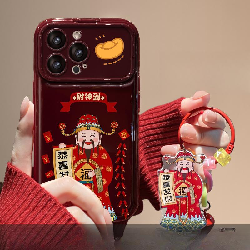 Подвеска Caiyuan Rolling Подходит для чехла для мобильного телефона Apple 16 с большим окном 15 Бог богатства 14 Зеркало-книжка 13 Мягкий силикон