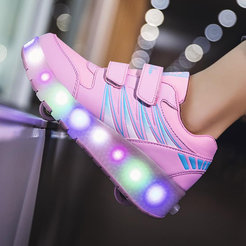 Children's Rechargeable Roller Skates Double Roller Skates Men/Women LED Lighting Shoes Sneakers