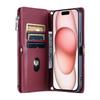 015 Style For iPhone 15 Leather Case Zipper Pocket Shockproof Phone Cover