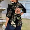 Women's Fashion Large Size Print V-Neck Three-quarter Sleeve Top