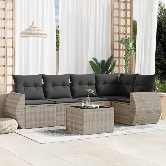 VidaXL Salon de Jardin avec Coussins 6 pcs, Canapés de Terrasse, Ensemble de Meubles de Patio, Mobilier d'Extérieur, Gris 3253679