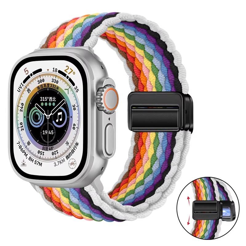 Плетеное нейлоновое петлевое ремешок для Apple Watch Ultra 3 2 49 мм 11 10 46 мм 42 мм 9 8 7 45/41 мм Магнитный ремешок iWatch 6 5 SE 44/40 мм Correa