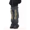 Винтажные потертые американские джинсы bootcut уличная мода широкие джинсовые брюки мужская одежда модные складки свободные брюки-карго новые
