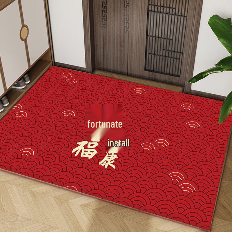 Chinese Style Red Anti-Slip Entry Mat for Home Doorways