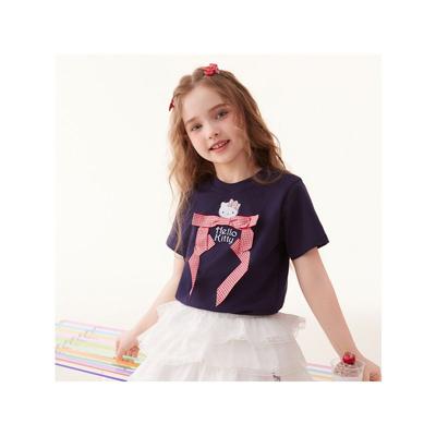 Детская футболка Hello Kitty с коротким рукавом 100% хлопок Бант Летняя с коротким рукавом 2025 Новый летний топ