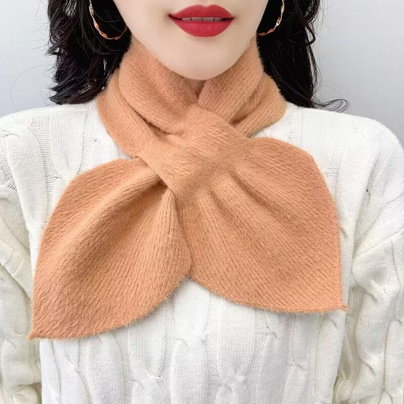 Корейский Толстый Искусственный Мех Бархатный Вязаный Алмазный Защитный Воротник Шарф Зимний Крест Плюшевый Шарф Женский Фальшивый Воротник Свитер Теплый Шарф T51
