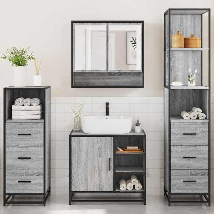 VidaXL Ensemble De Meubles De Salle De Bain 4 Pcs Sonoma Grey, Bathroom Cabinet, Toilet Storage Cabinet, 3301298