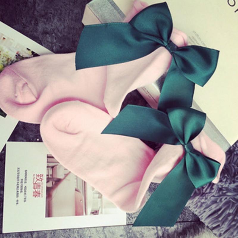 Женские модные хлопковые носки с большим бантом, однотонные повседневные женские короткие носки