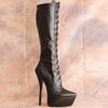 New Sexy Knee-high Boots 7" Super High Heel Platform Pointed-toe Lace Up Women Boots Big Size 36-46