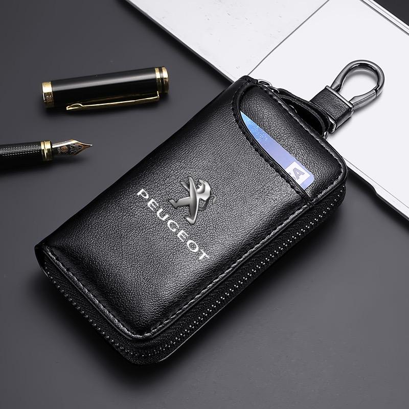 Genuine Leather KeyChain Multifunction Wallet Car Key Case Keys Pouch For Peugeot 208 207 308 206 307 407 2008 3008 5008 Rcz 508
