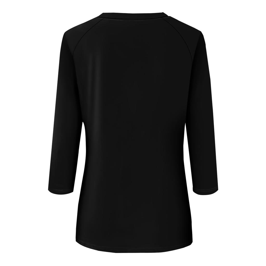 Рубашка для женщин, модная повседневная свободная однотонная футболка с рукавами реглан и круглым вырезом, рукав 3/4, женский топ