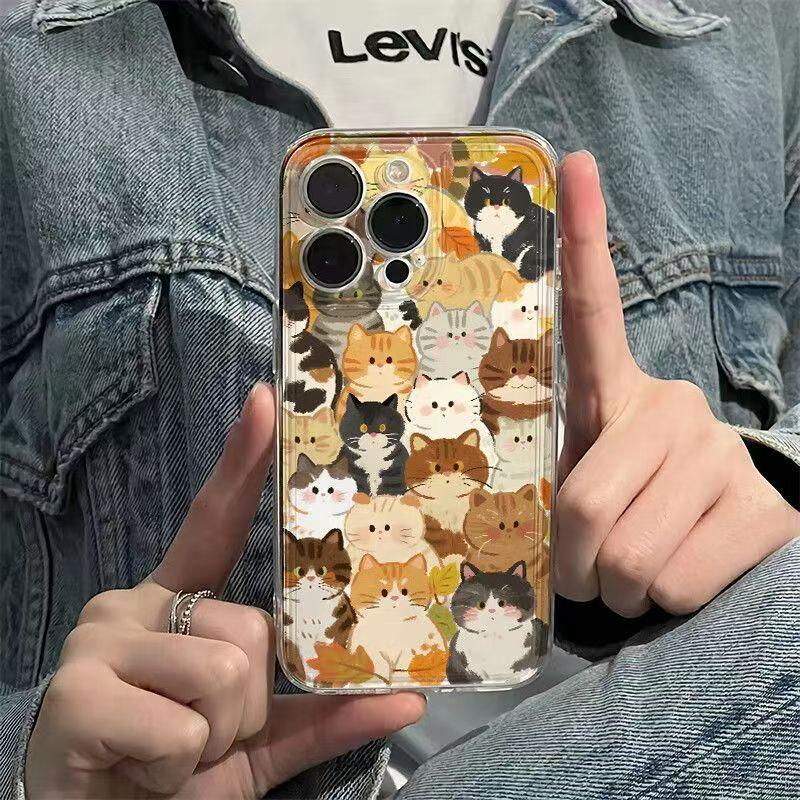 Мягкий чехол для телефона 'Kitty Party' для iPhone 16 15 14 13 12 11 Pro Max 16E Plus SE2 12 13 Mini Яркий прозрачный чехол с принтом лилий