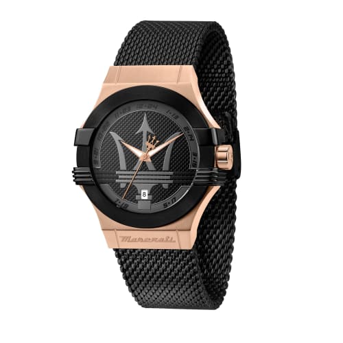 Official Maserati Potenza 40mm Black Dial Stainless Steel Men's Quartz Watch R8853108010, Luminous Hands, 10 ATM Water Resistance, Japanese Movement,