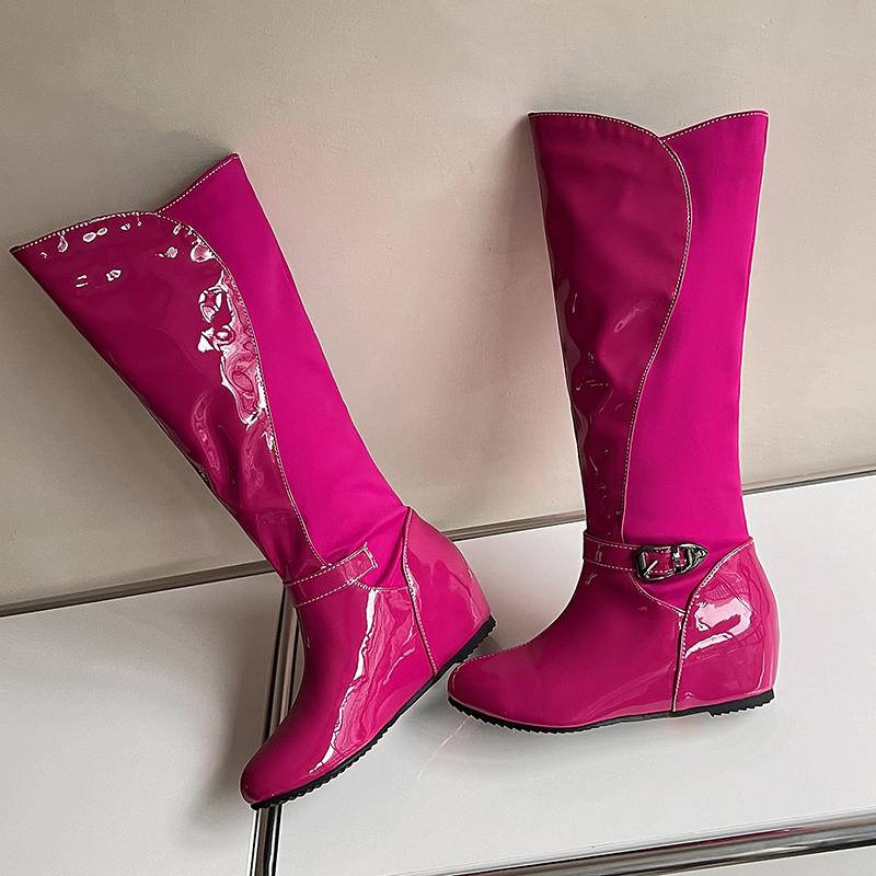 Women's flat-bottomed boots autumn and winter new large-size medium boots solid color versatile casual inner heel boots
