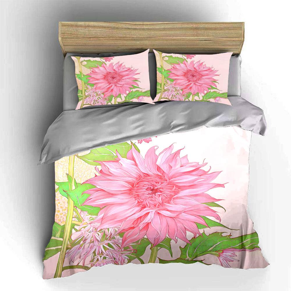 Pink Floral Decor Set Bedding Set with 1 Duvet Cover 2 Pillowcases Single Double King Queen, Gift