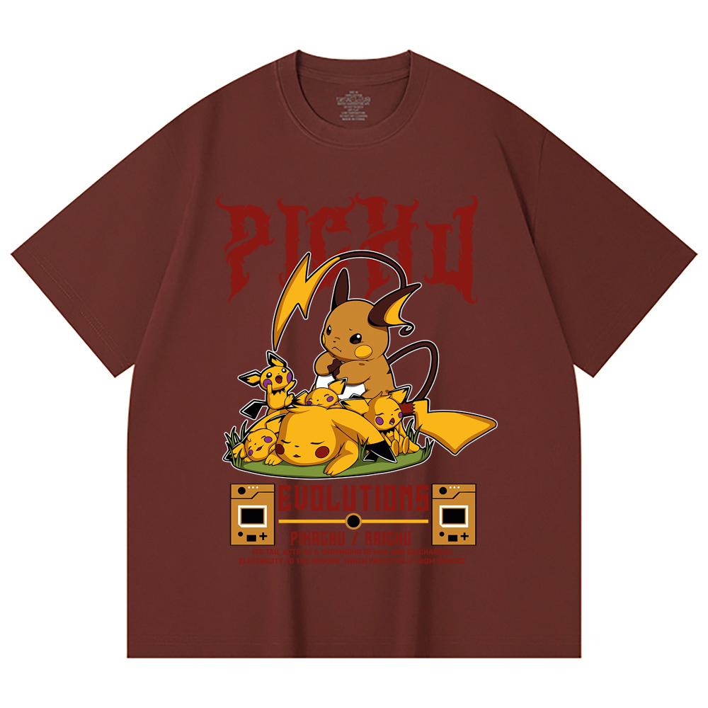 230 Gsm 100% Cotton Pokemon V18 Pikachu Evolutions Print Unisex Heavy Cotton T Shirt