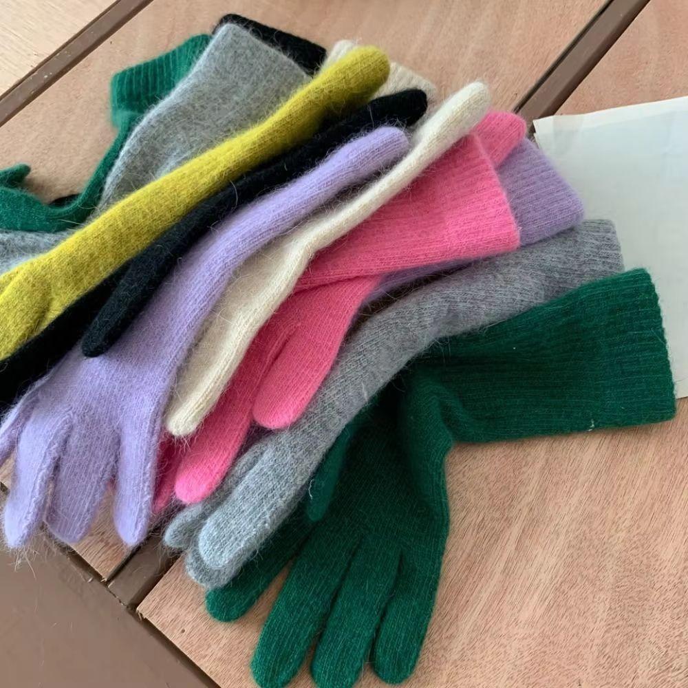 Faux Fur Flannel Gloves Solid Color Winter Women Gloves Fashion Long Rabbit Fur Gloves Gift