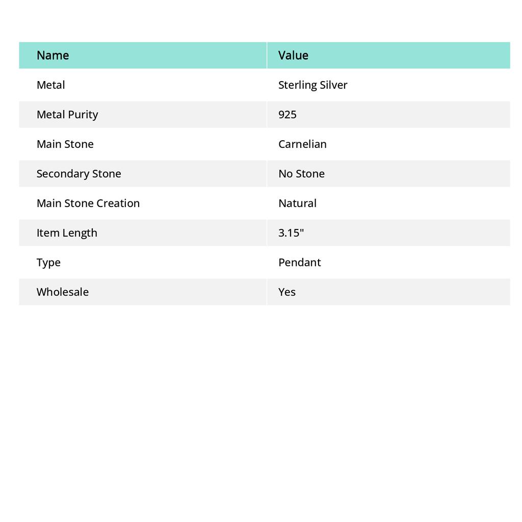 Подарочный кулон из стерлингового серебра 925 пробы с натуральным красным сердоликом 3,15 дюйма Z5f94