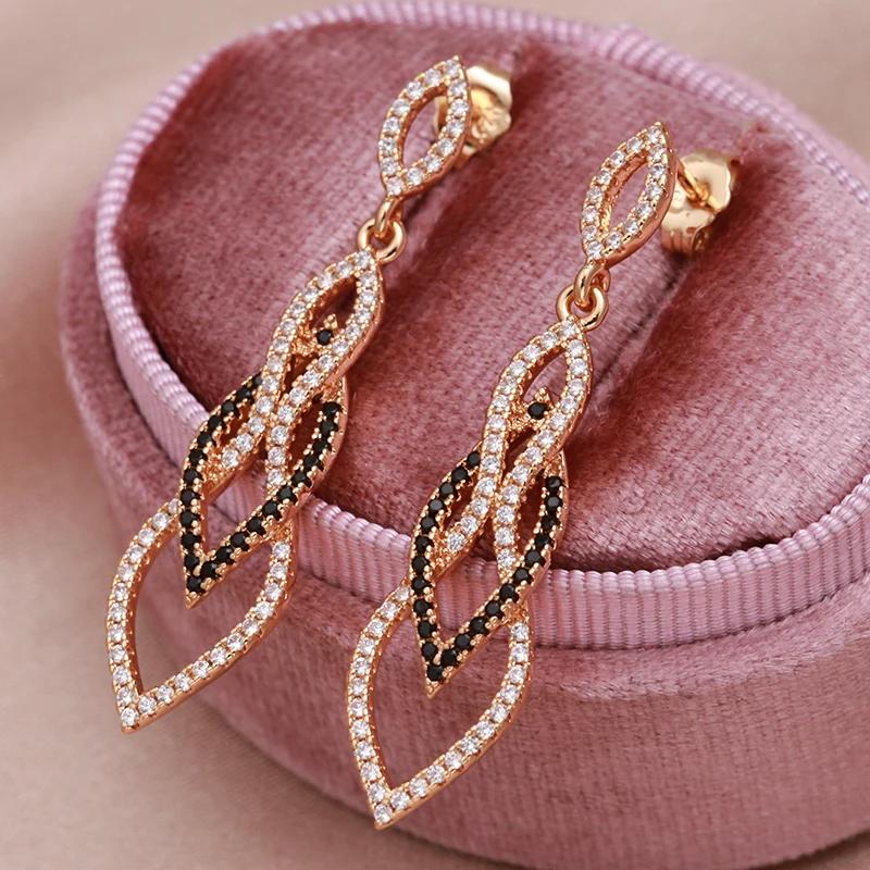 Роскошные длинные серьги из белого и черного золота с цирконием для женщин, винтажные свадебные аксессуары, повседневные ювелирные украшения