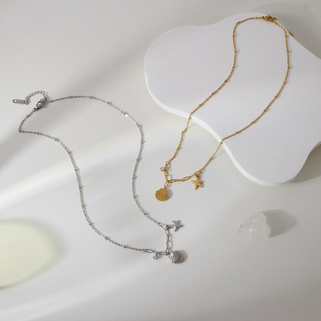 Современное стальное титановое ожерелье-подвеска в виде раковины морской звезды для женщин с прикосновением природы