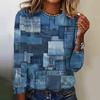 Lattice Cloth Stamps Print  Long Sleeves T-shirts Fashion Tops Autumn Trend Cotton Women Clothing Pullover