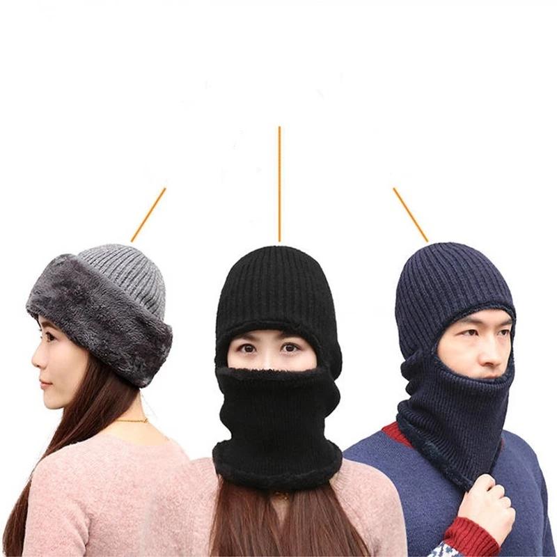 Coral Fleece Winter Hat Men's Hat Scarf Warm Breathable Wool Knitted Hat for Women Double Layers Protection Cap
