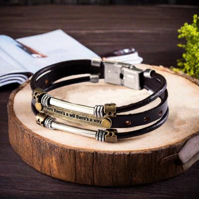 Мужской браслет из искусственной кожи с пряжкой из нержавеющей стали в стиле ретро, 3-слойный, изогнутый, в стиле хип-хоп, легкий, мотоциклетный