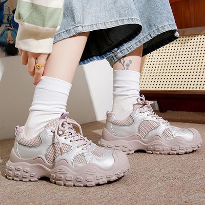 Новые большие уродливые милые универсальные повседневные туфли-лодочки на платформе для папы, женские кроссовки на платформе, повседневные туфли на шнуровке, дышащие, средние каблуки 35-44