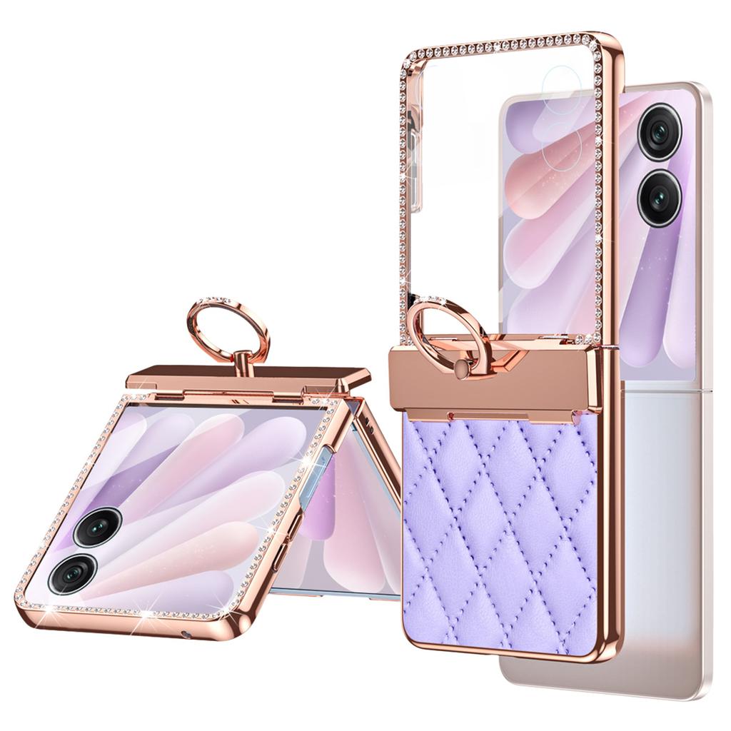 Чехол для Honor Magic V Flip 2 с кольцом-держателем, стразами, кожаной + ПК крышкой и пленкой для заднего экрана