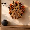 Autumn Thanksgiving Gift Ideas Rustic Halloween Ghost Wreath for Front Door, Farmhouse Burlap Hanging Artificial Maple Leaves Daisy Berry with Leaves,
