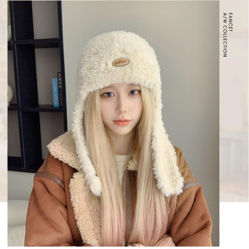 Осенне-зимняя женская теплая длинная утолщенная шапка с плюшевой ветрозащитой для защиты ушей в поездках на работу