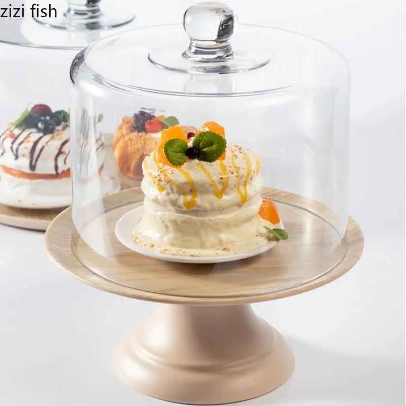 Transparent Dust Cover Acrylic Cake Cover Cake Stand Dessert Plate Melamine Tray Wooden Tray Cake Pan Display Stand Dim Sum Dish