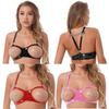 Womens Wet Look Patent Leather Open Cup Bra Tops Adjustable Straps O Ring Crop Top Lingerie