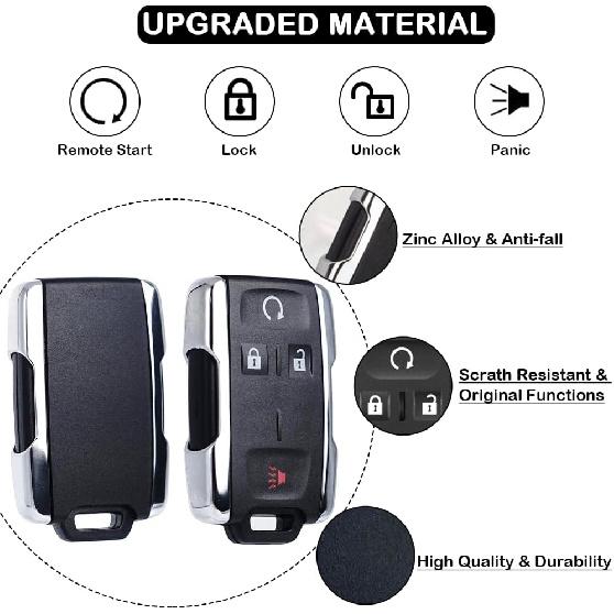 Key Fob Shell Case Replacement for Chevy Silverado Colorado GMC Sierra 1500 2500 3500 HD Canyon 2014 2015 2016 2017 2018 M3N-32337100 4 Button