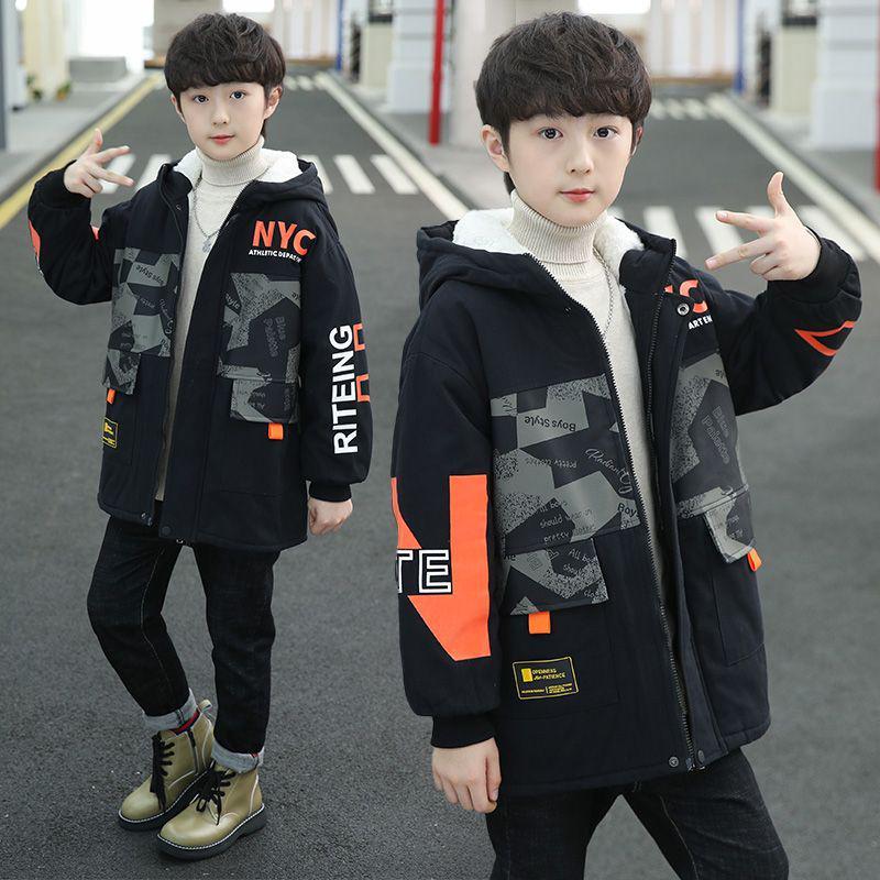 Детское зимнее пальто с толстой флисовой подкладкой - Хлопковое с наполнителем, Теплая модная куртка для больших детей