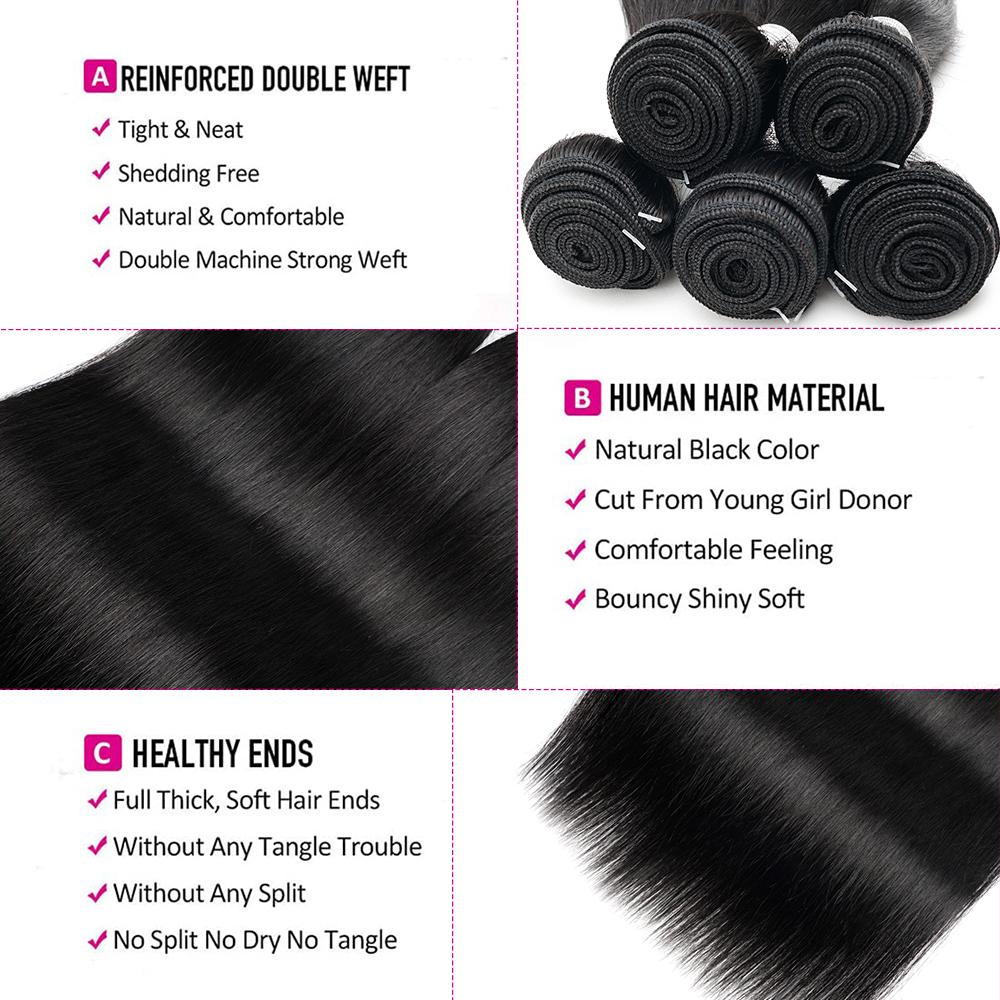 26 28 30 Inch Bone Straight Human Hair Bundles 100 Percent Raw Virgin Hair Extensions 1 2 3 Packs
