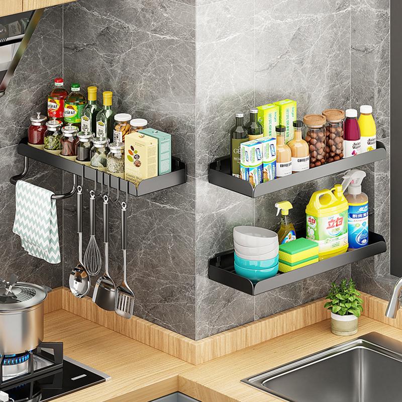 Кухонный органайзер для специй, настенные полки для специй без отверстий, кухонные полки для хранения, алюминиевые полки для приправ
